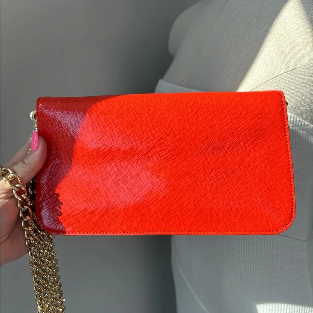 Tory Burch Vibrant Orange Leather Chain Shoulder Crossbody Bag